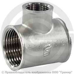 Тройник латунный переходной ВР-ВP- ВР (ВН-ВН-ВН) Ду 25-15-25 (1"-1/2"-1") никель SantechSystems