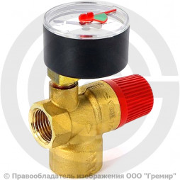 Клапан предохранительный латунный с манометром Ду-15 (1/2") Рср=3бар (Т<110°С) SVM30 Watts