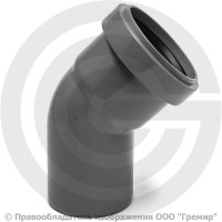 Отвод PP-H серый Дн 50 45гр б/нап в/к VALFEX Отвод PP-H серый Дн 50 45гр б/нап в/к VALFEX