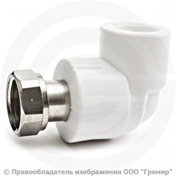 Угольник PP-R белый с накидной гайкой Дн 20-3/4" Pro Aqua