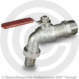 Кран латунный водоразборный Ду 1/2"-1/2"-15мм Ру-40 НР-Штуцер никель рычаг RTP (РосТурПласт)