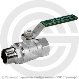 Кран латунный Ду-10 (3/8") Ру-42 ВР-НР (ВН-НАР) хром зеленый рычаг Giacomini R254WL