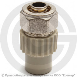 Ниппель PP-R комбинированный серый Дн 20-16 для соединения PPR-PE труб VALFEX