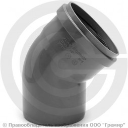 Отвод НПВХ (ПВХ) с раструбом серый Дн 110 45гр б/нап в/к ТУ 6-49-33-92 Агригазполимер