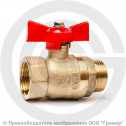 Кран латунный Ду-20 (3/4") Ру-40 ВР-НР (ВН-НАР) бабочка ГАЛЛОП Стандарт 231