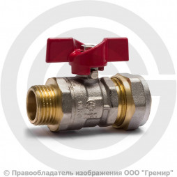 Кран латунный обжимной Дн 20-3/4" Ру-16 НР-под обжим никель бабочка Aquasfera Euro 1017