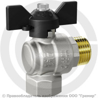 Кран латунный угловой Ду-15 (1/2") Ру-40 ВР-НР (ВН-НАР) никель бабочка черная LD Pride 47.202.15