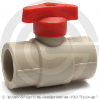 Кран PP-R Дн 25 полупроходной с красной ручкой серый VALFEX Кран PP-R Дн 25 полупроходной с красной ручкой серый VALFEX