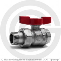 Кран латунный Ду-15 (1/2") Ру-50 ВР-"Американка" никель полнопроходной бабочка Itap Ideal 098