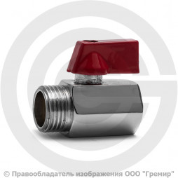 Кран латунный Ду-15 (1/2") Ру-10 ВР-НР (ВН-НАР) хром полнопроходной красный флажок Aquasfera мини 1032