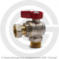 Кран латунный угловой Ду-20 (3/4") Ру-16 НР-Накидная гайка никель полнопроходной флажок Giacomini R780