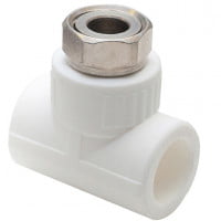 Тройник PP-R комбинированный белый с накидной гайкой Дн 25-3/4" VALFEX Тройник PP-R комбинированный белый с накидной гайкой Дн 25-3/4" VALFEX