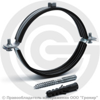 Хомут крепежный оцинкованный с резиновой прокладкой Ду-100 (Дн 110-114) (4") М10 в/к винт-шуруп дюбель Strongman Хомут крепежный оцинкованный с резиновой прокладкой Ду-100 (Дн 110-114) (4") М10 в/к винт-шуруп дюбель Strongman