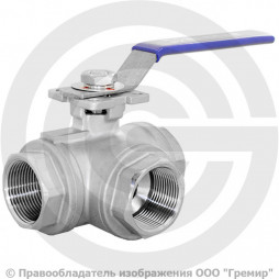 Кран нержавеющий AISI 316 (CF8M) трехходовой L-тип Ду-50 (2") Ру-40 ВР (ВН) муфтовый NK-BTl50/6