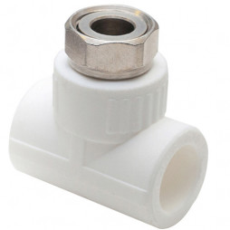 Тройник PP-R комбинированный белый с накидной гайкой Дн 25-1" VALFEX