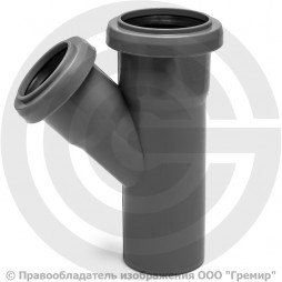 Тройник PP-H серый Дн 32-32 45гр б/нап в/к VALFEX