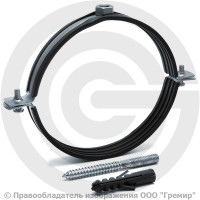 Хомут крепежный оцинкованный с резиновой прокладкой Ду-125 (Дн 132-137) (5") М10 в/к винт-шуруп дюбель Strongman Хомут крепежный оцинкованный с резиновой прокладкой Ду-125 (Дн 132-137) (5") М10 в/к винт-шуруп дюбель Strongman