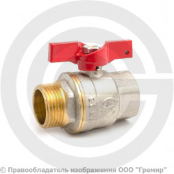 Кран латунный Ду-25 (1") Ру-25 ВР-НР (ВН-НАР) никель полнопроходной бабочка Aquasfera Euro 1004