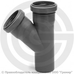 Тройник PP-H серый Дн 50-50 45гр б/нап в/к VALFEX