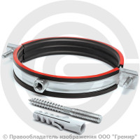 Хомут крепежный оцинкованный с резиновой прокладкой Ду-100 (Дн 110-114) (4") М8 в/к винт-шуруп, дюбель Хомут крепежный оцинкованный с резиновой прокладкой Ду-100 (Дн 110-114) (4") М8 в/к винт-шуруп, дюбель