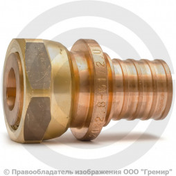 Соединитель бронзовый для PE-X труб Дн 32-1 1/2" под плоское уплотнение с накидной гайкой RAUTITAN RX+ Rehau