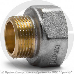 Переход латунный (переходник) ВР-НР (ВН-НАР) Ду 40-25 (1 1/2"- 1") никель Aquasfera