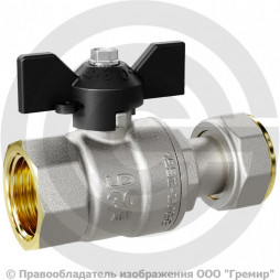 Кран латунный Ду-20 (3/4") Ру-40 ВР-Накидная гайка никель бабочка черная LD Pride 47.346.20