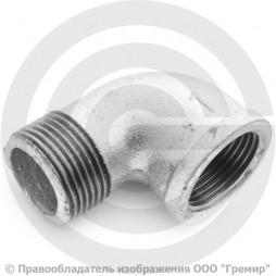 Угольник чугунный оцинкованный ВР-НР (ВН-НАР) Ду 25 (1")