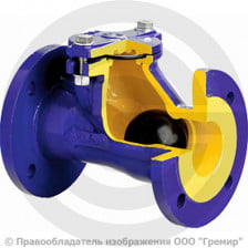 Клапан обратный шаровый чугунный фланцевый Ду-50 Ру-16 (Т<80°С) шар алюминий+NBR D-022 ABRA