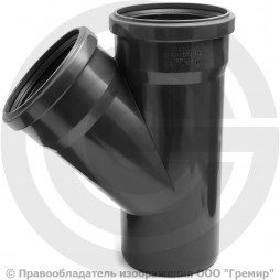 Тройник НПВХ (ПВХ) с раструбом серый Дн 50-50 45гр б/нап в/к ТУ 6-49-33-92 Хемкор