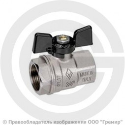 Кран латунный Ду-25 (1") Ру-30 ВР (ВН) никель бабочка Bugatti серия 912