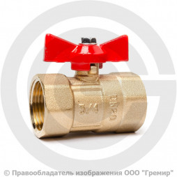 Кран латунный Ду-20 (3/4") Ру-16 ВР (ВН) муфтовый бабочка ГАЛЛОП ПРАКТИК 130