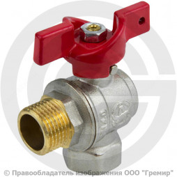 Кран латунный угловой Ду-15 (1/2") Ру-40 ВР-НР (ВН-НАР) никель полнопроходной бабочка Aquasfera Euro 1009