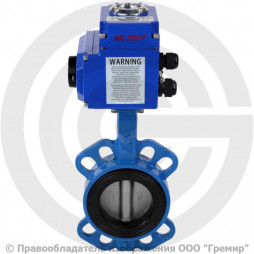 Затвор дисковый поворотный межфланцевый Ду-80 Ру-16 EPDM с нержавеющим диском Benarmo с электроприводом Q-050 230В