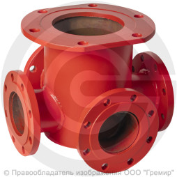 Крест с пожарной подставкой фланцевый ППКФ стальной Ду 100-100 Ру-10 КЗСД