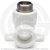 Угольник PP-R комбинированный белый НР (НАР) Дн 20-1/2" с креплением PRO VALFEX