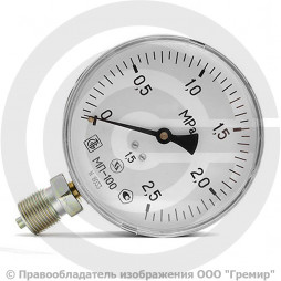 Манометр радиальный диаметр 100мм 0-25 кгс/см2 (0-2,5 МПа) G1/2" МП-100 Завод теплотехнических приборов