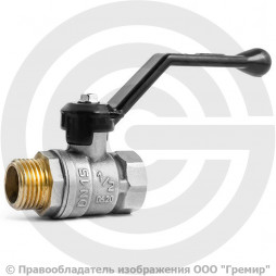 Кран латунный Ду-15 (1/2") Ру-40 ВР-НР (ВН-НАР) никель рычаг LD Pride 47.15.В-Н.Р.