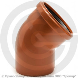 Отвод НПВХ (ПВХ) с раструбом коричневый Дн 160 45гр б/нап в/к Хемкор