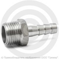 Штуцер под шланг "елочка" нержавеющий AISI 304 Ду 15-10мм (1/2"-10мм)