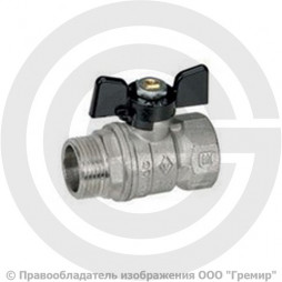 Кран латунный Ду-25 (1") Ру-25 ВР-НР (ВН-НАР) никель бабочка Bugatti серия 607