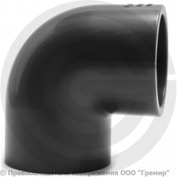 Отвод ПВХ клеевой серый Дн 63 90гр Ру-16 напорный Aquaviva