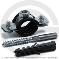 Хомут крепежный оцинкованный с резиновой прокладкой Ду-15 (Дн 20-25) (1/2") М8 в/к винт-шуруп, дюбель Strongman Хомут крепежный оцинкованный с резиновой прокладкой Ду-15 (Дн 20-25) (1/2") М8 в/к винт-шуруп, дюбель Strongman