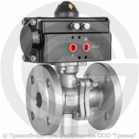 Кран нержавеющий AISI 316 (CF8M) двухсоставной фланцевый Ду-80 Ру-16 с пневмоприводом двойного действия RPA-130-D Helver BV-22F