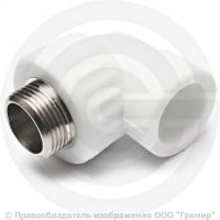 Угольник PP-R комбинированный белый НР (НАР) Дн 25-1/2" 90гр Китай