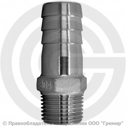 Штуцер под шланг "елочка" нержавеющий AISI 304 Ду 25-20мм (1"-20мм)