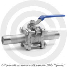 Кран нержавеющий AISI 316 (CF8M) под приварку (удл. патрубки) Ду-20 (3/4") Ру-40 ABRA BV61L-Q61F-1000-3L