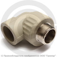 Угольник PP-R комбинированный серый НР (НАР) Дн 20-1/2" 90гр Pro Aqua