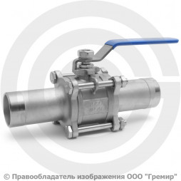 Кран нержавеющий AISI 316 (CF8M) под приварку (удл. патрубки) Ду-40 (1 1/2") Ру-40 ABRA BV61L-Q61F-1000-3L