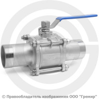 Кран нержавеющий AISI 316 (CF8M) под приварку (удл. патрубки) Ду-65 (2 1/2") Ру-40 ABRA BV61L-Q61F-1000-3L